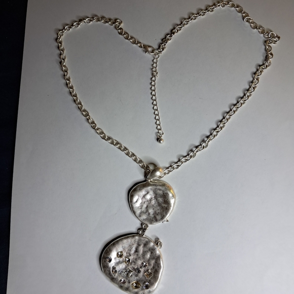 Jewelry - Two-Tiered Hammered Silvertone Pendant Necklace